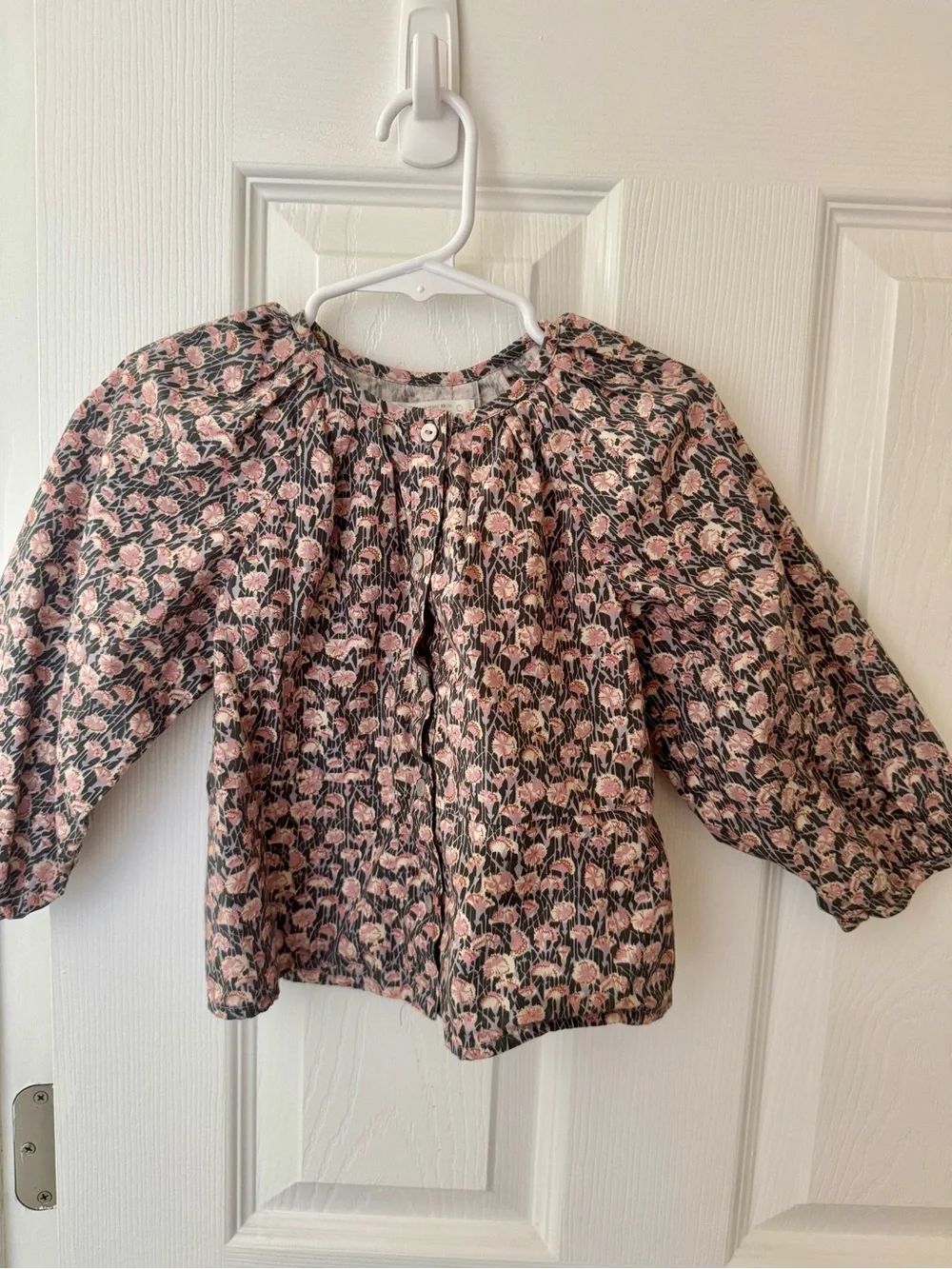 Zara Pink and Black Floral Button-Up Blouse
